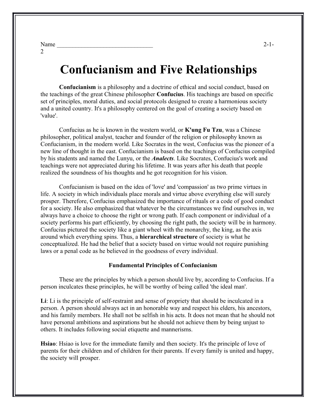 Confucianism and Five Relationships