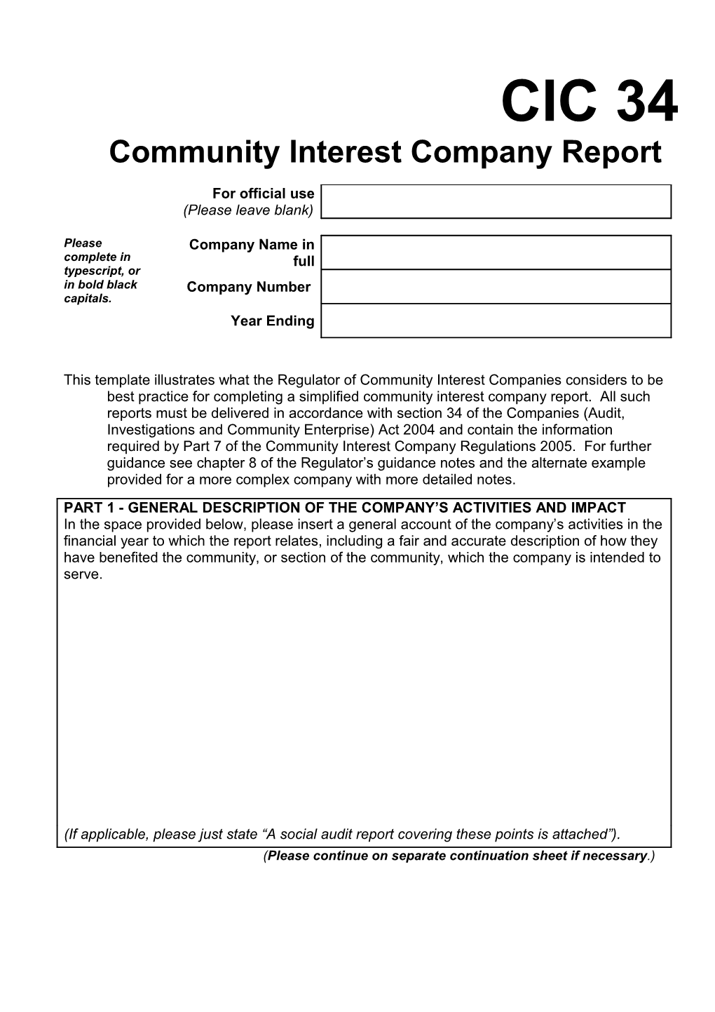 Community Interest Company Report