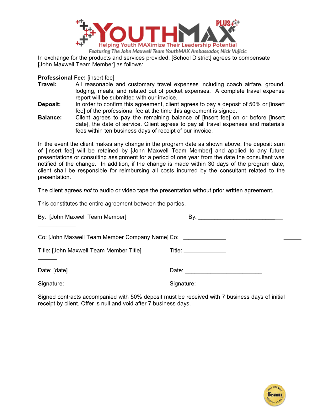 Speaking and Training Agreement