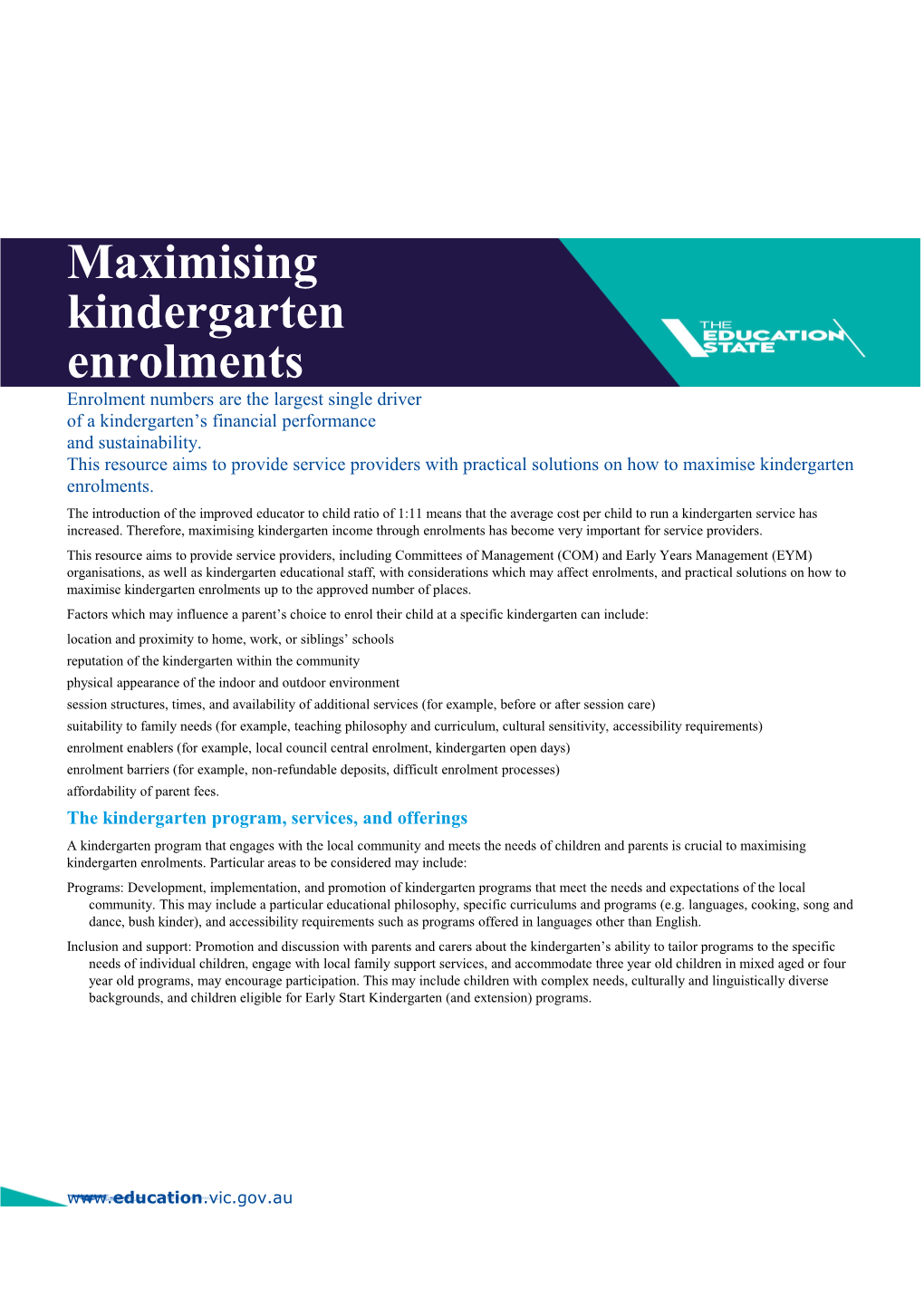 Tip Sheet 3 - Maximising Kindergarten Enrolments