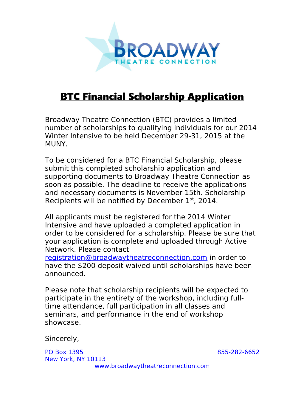 BTC Financial Scholarship Application