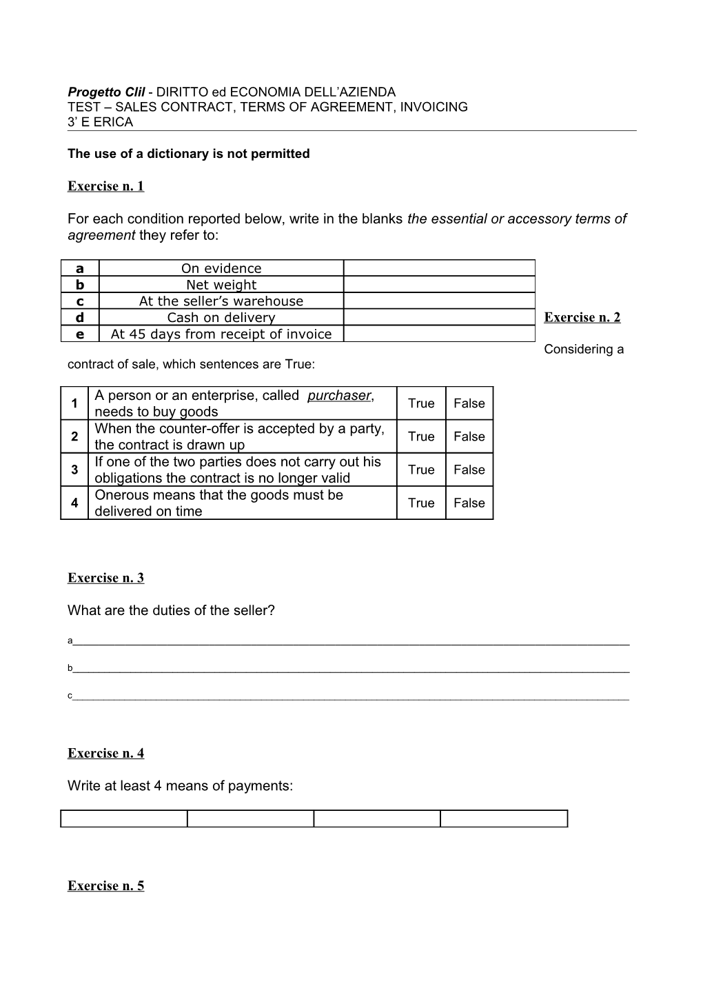 Progetto Clil - DIRITTO Ed ECONOMIA DELL AZIENDA