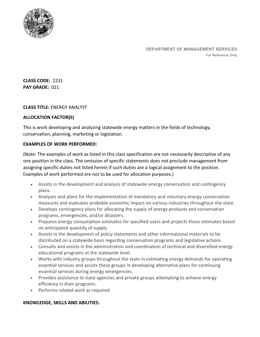 Class Title:Energy Analyst