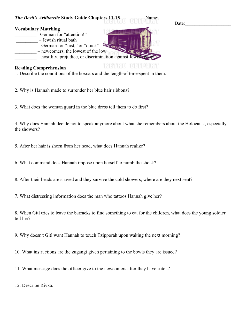 The Devil's Arithmeticstudy Guide Chapters 11-15 Name: ______