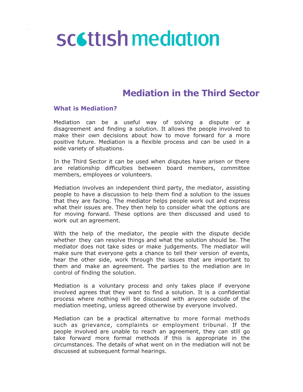 Mediation in the Third Sector