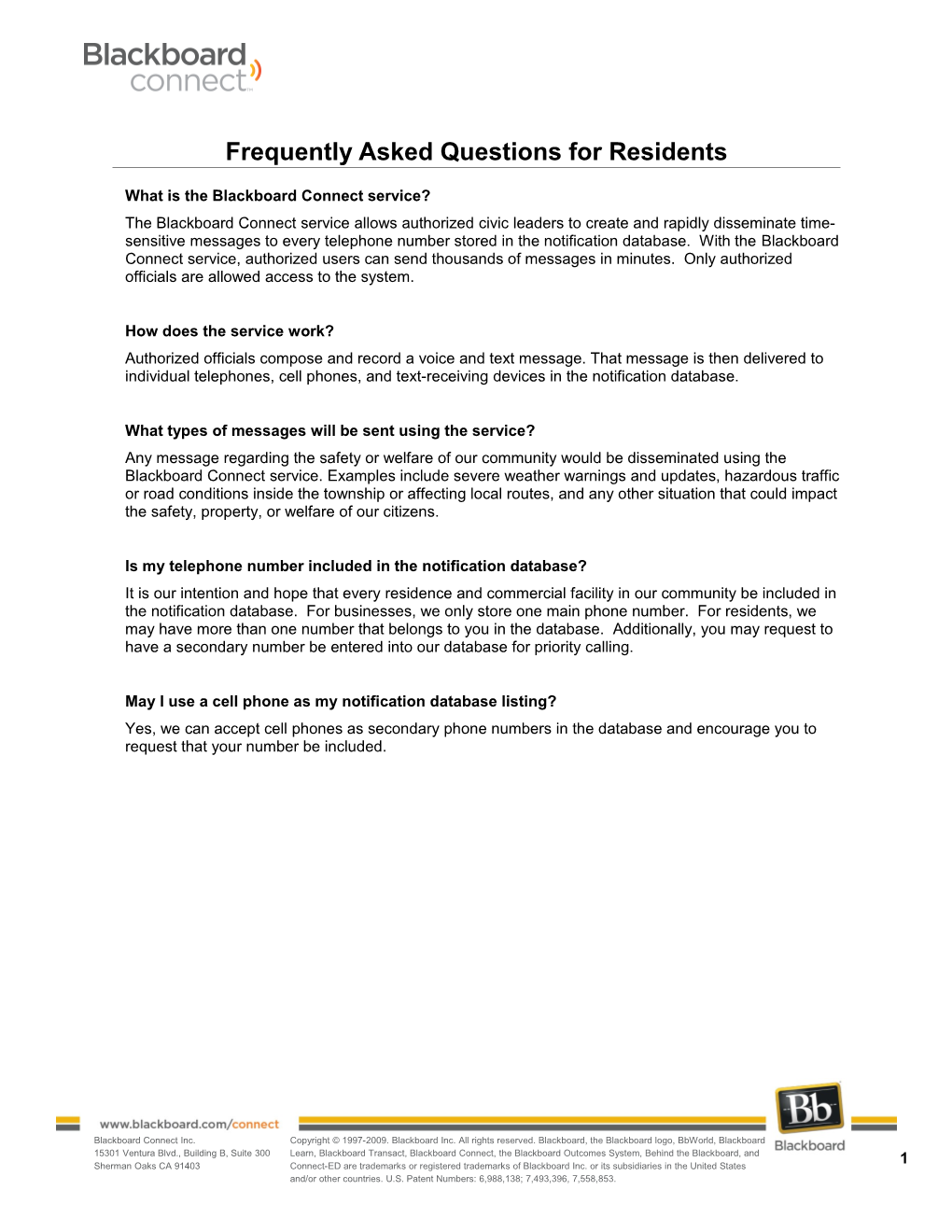 Frequently Asked Questions for Residents