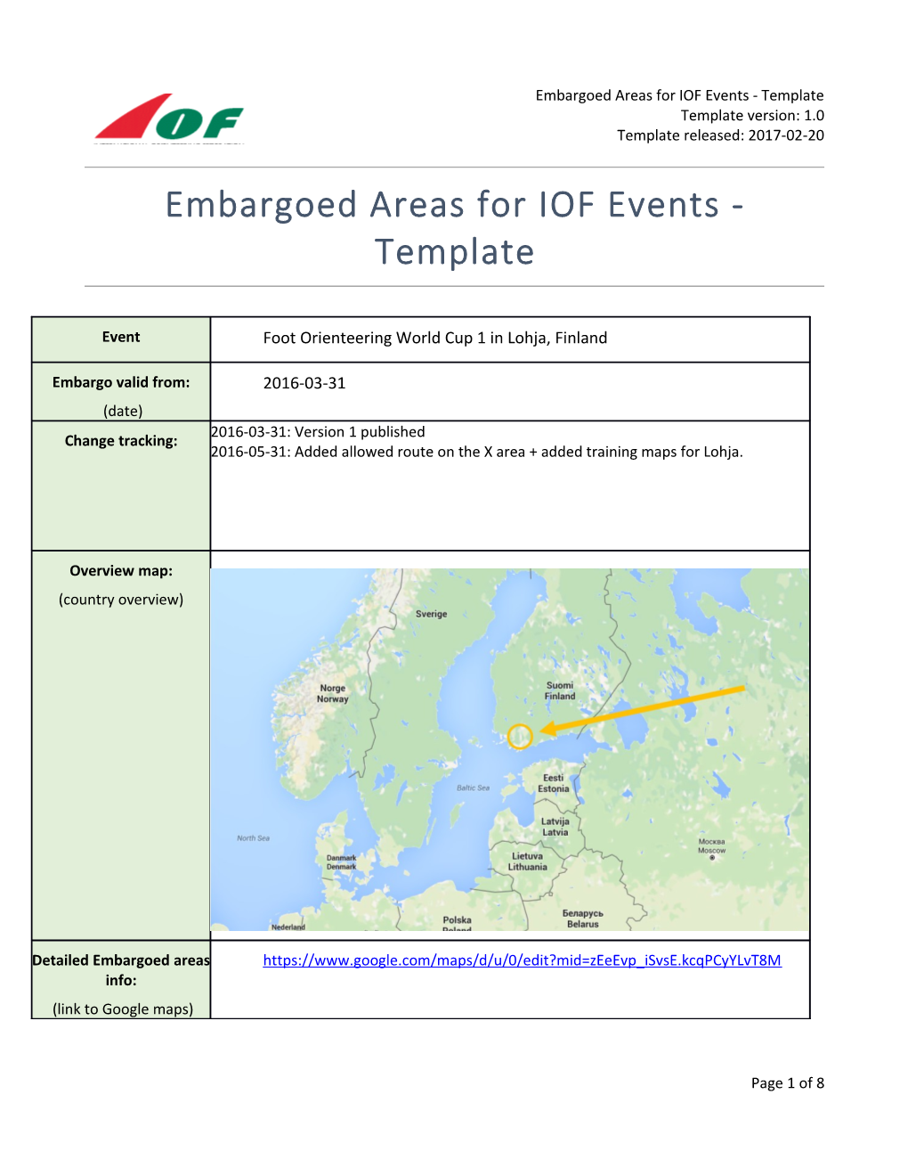 Embargoed Areas for IOF Events - Template