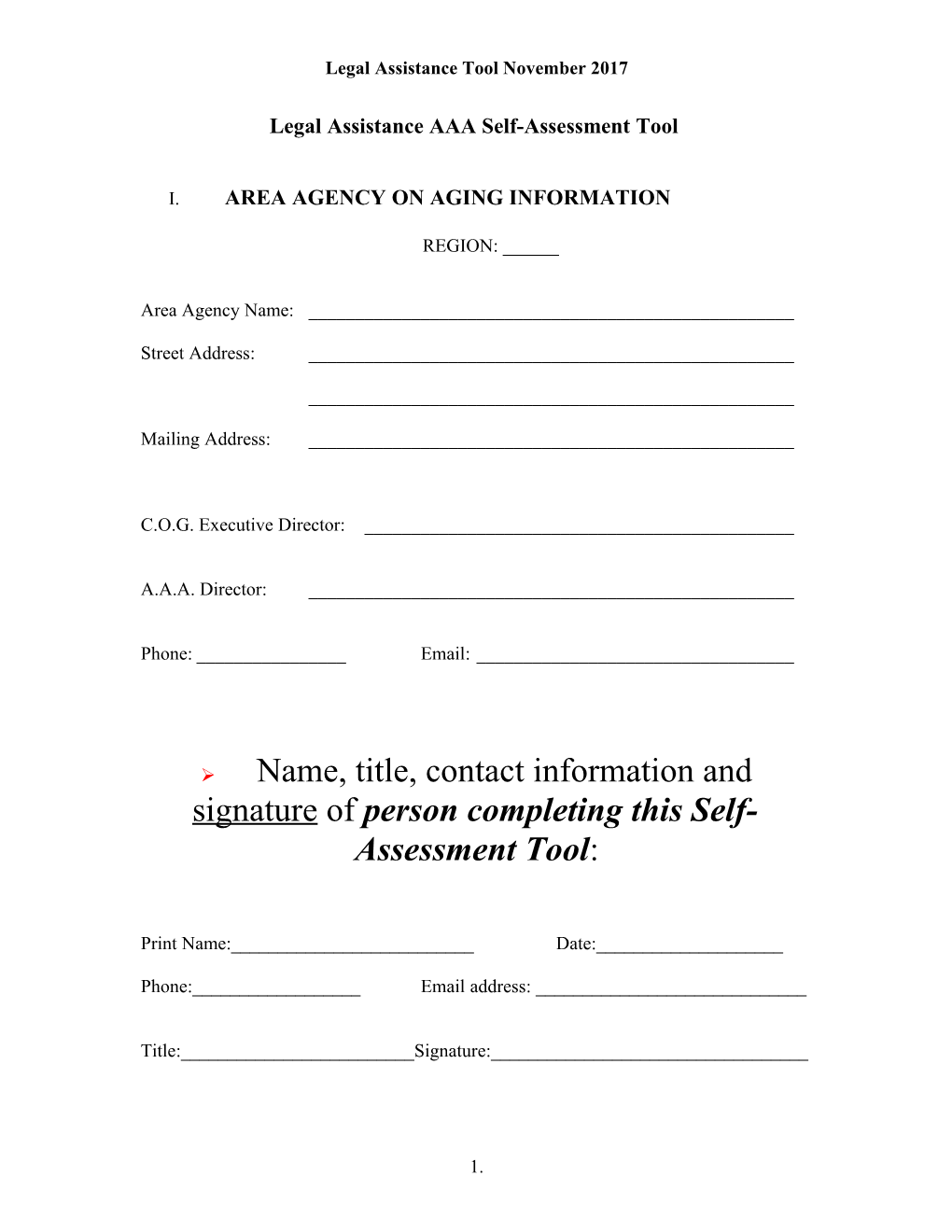 Legal Assistance AAA Self Assessment Tool
