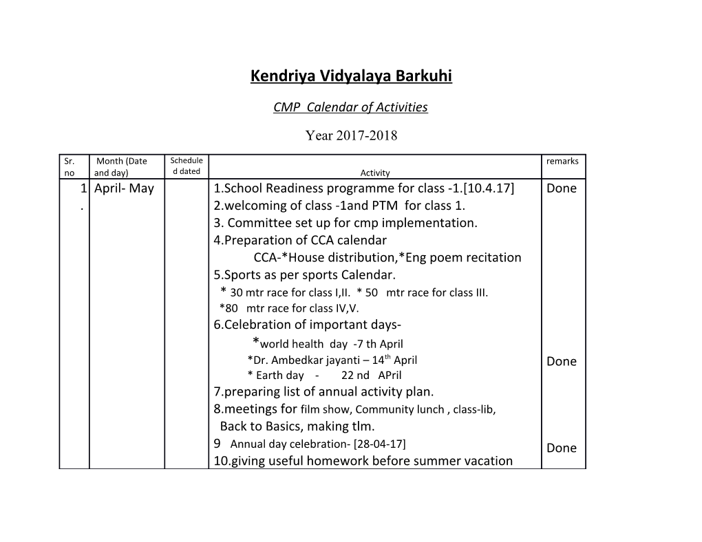 CMP Calendar of Activities