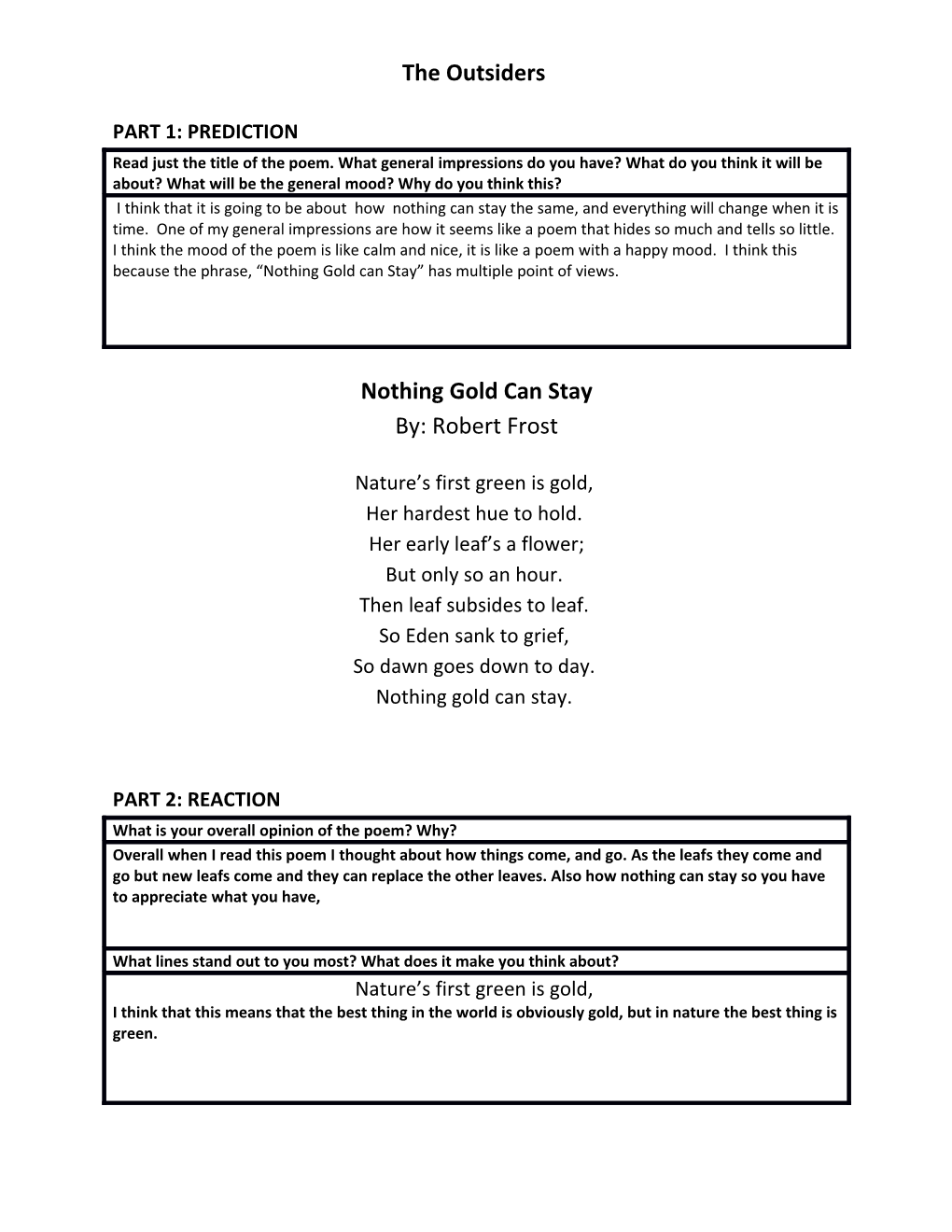 Nothing Gold Can Stay Analysis