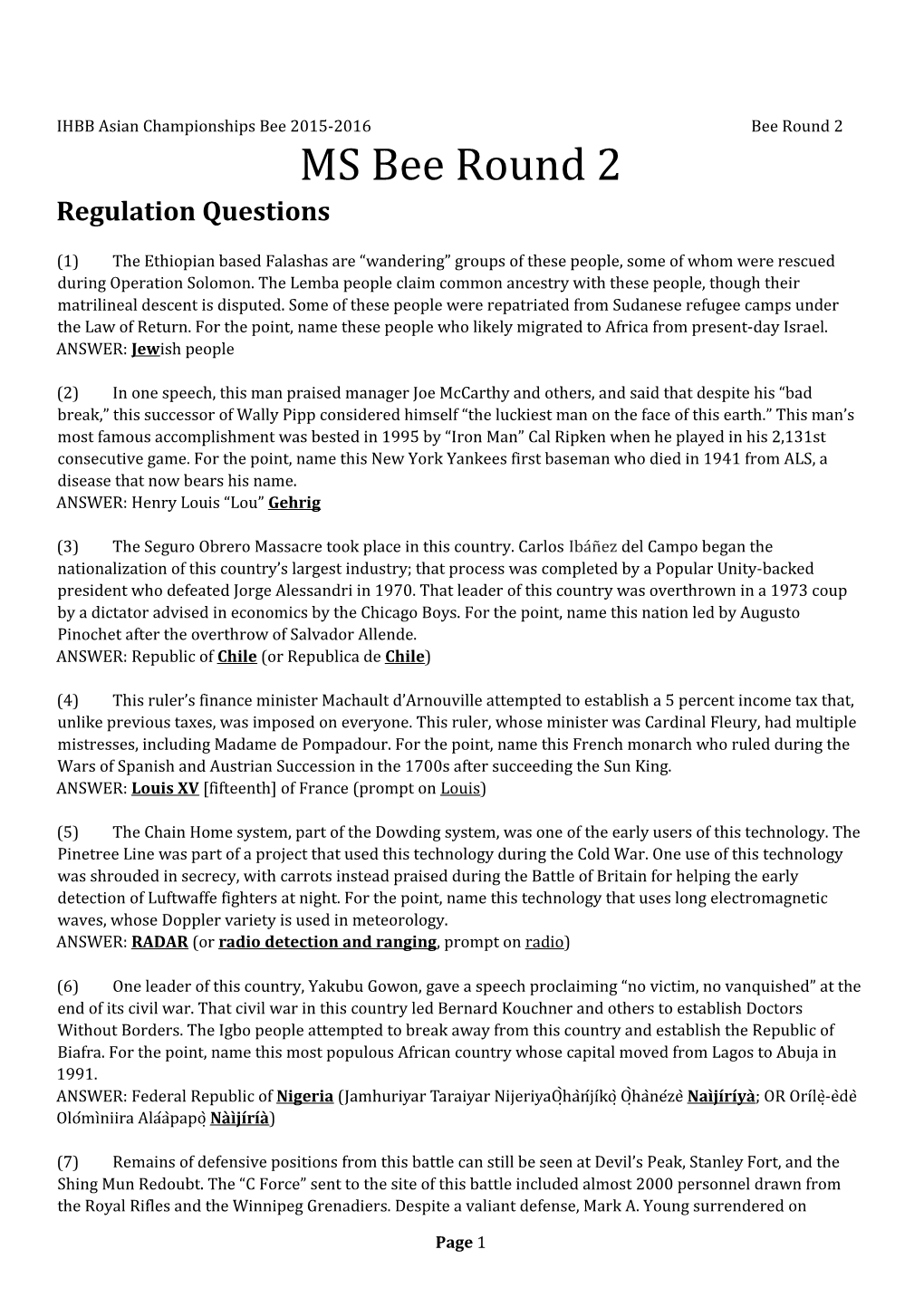 Regulation Questions