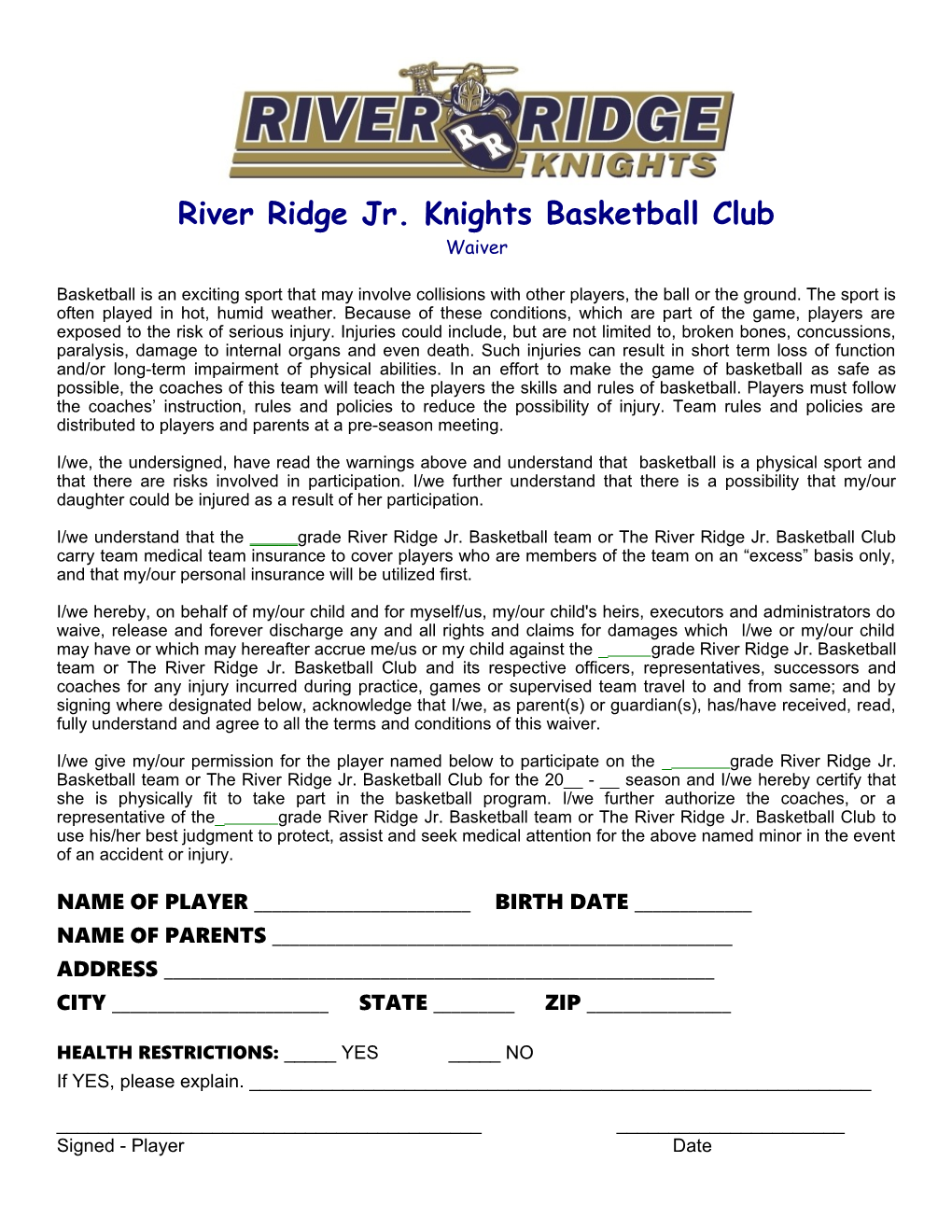 River Ridge Jr. Knights Basketball Club