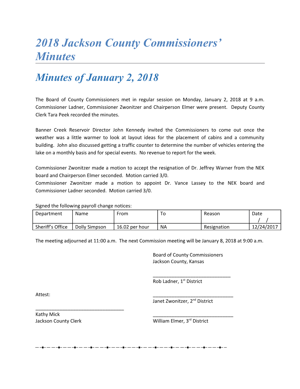 2018 Jackson County Commissioners Minutes