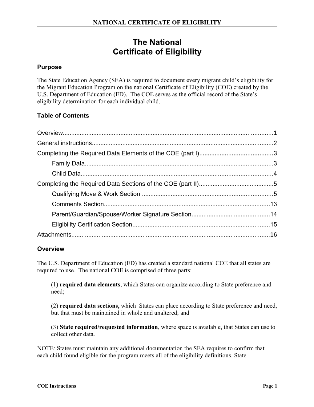 The National Certificate of Eligibility