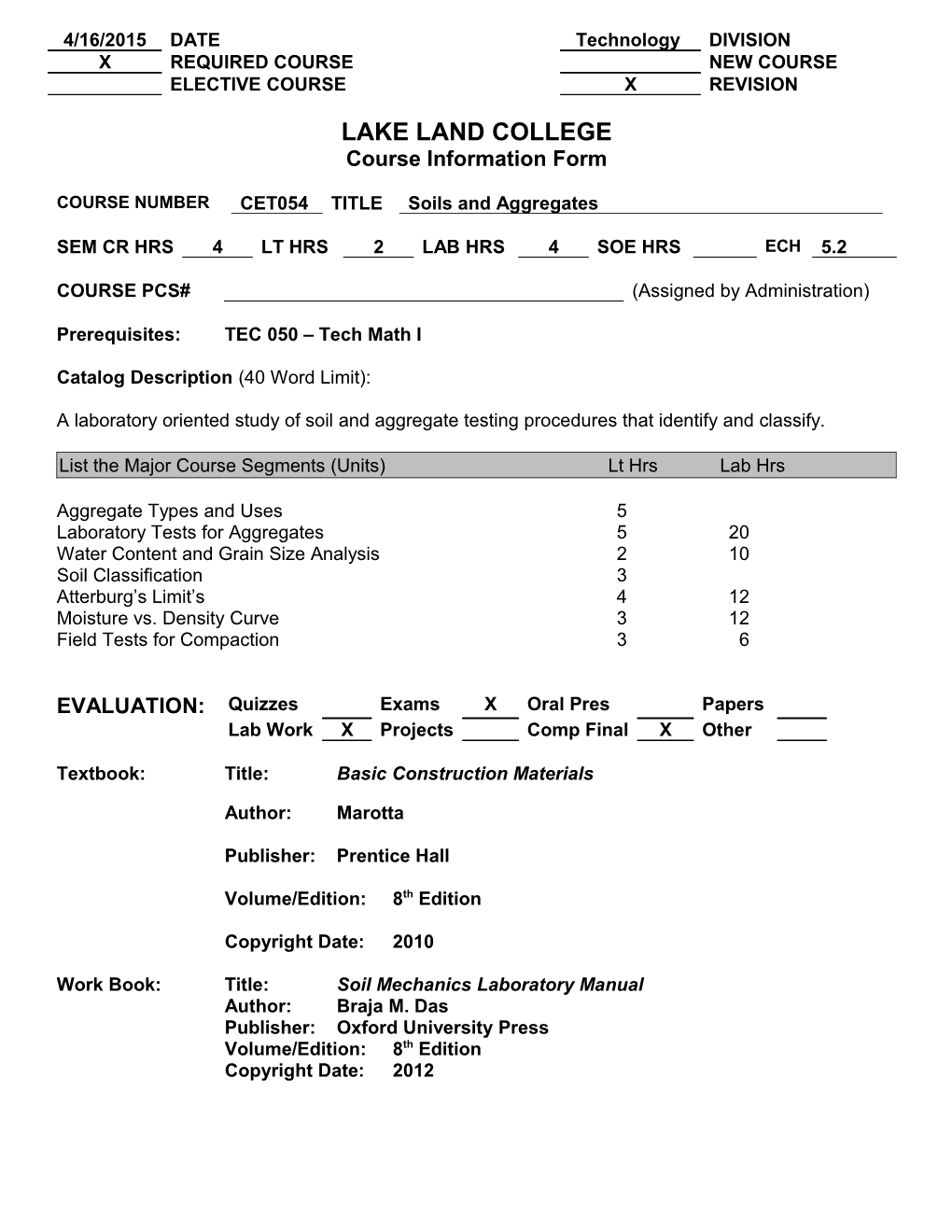 Prerequisites:TEC 050 Tech Math I