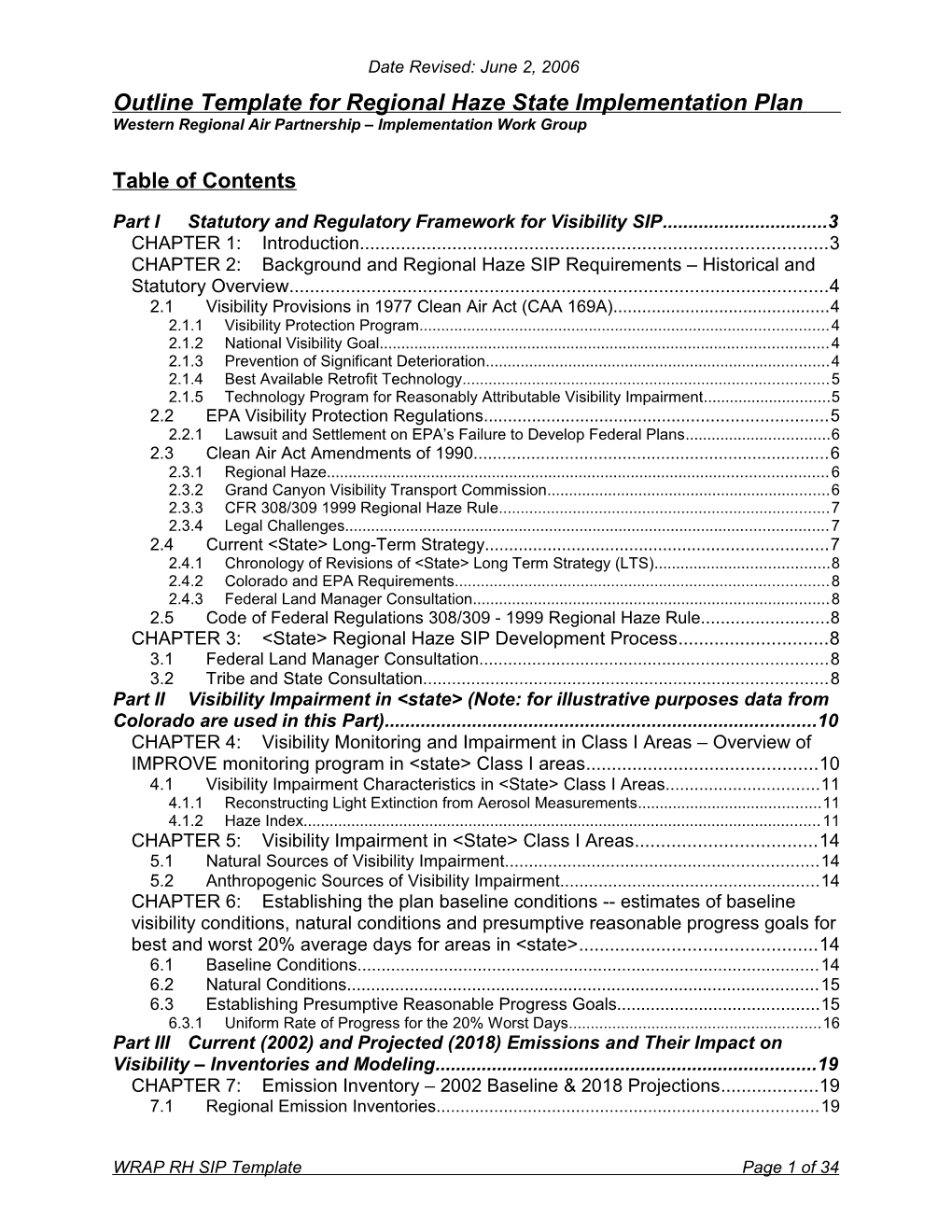 Part I Statutory and Regulatory Framework for Visibility SIP