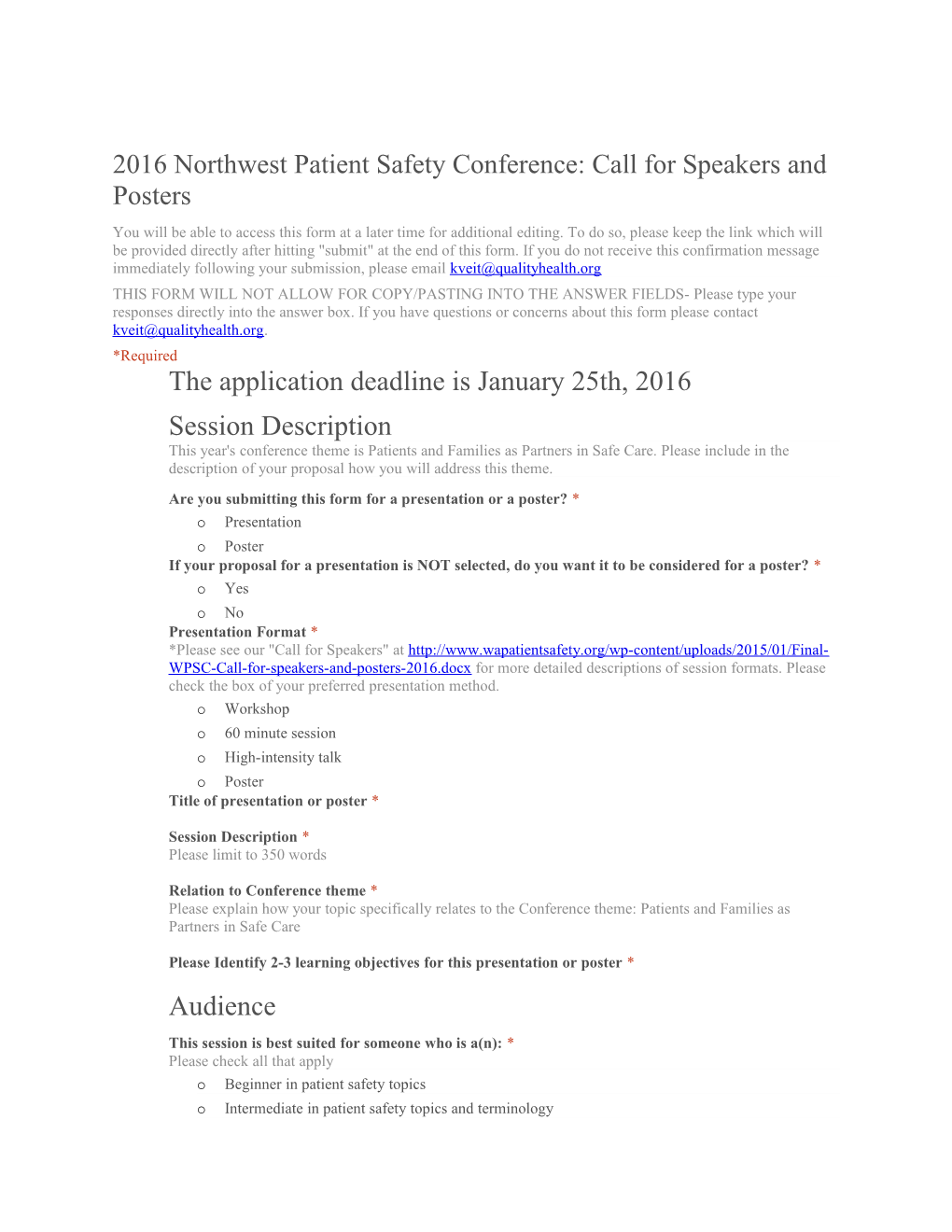 2016 Northwest Patient Safety Conference: Call for Speakers and Posters