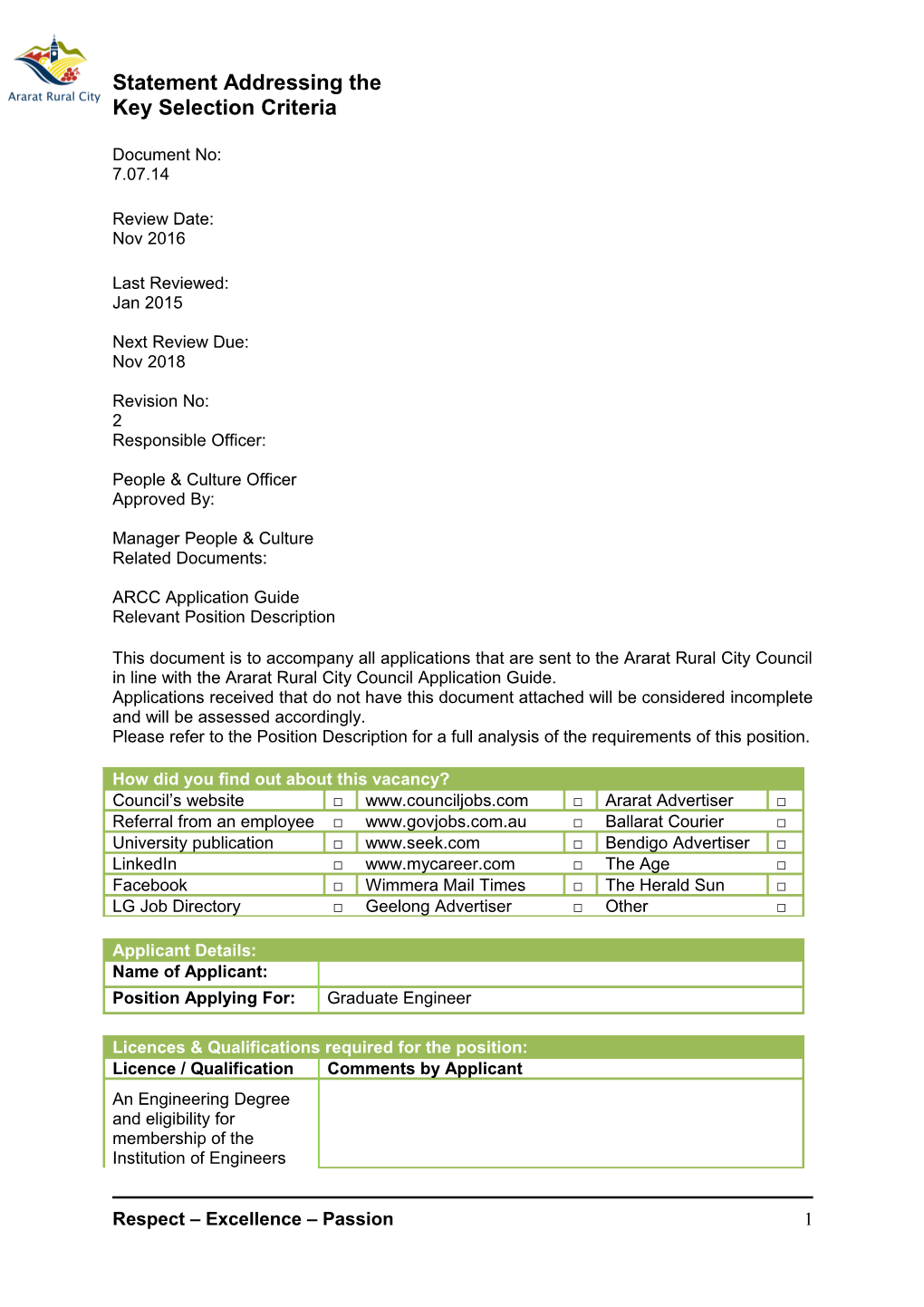 This Document Is to Accompany All Applications That Are Sent to the Ararat Rural City Council