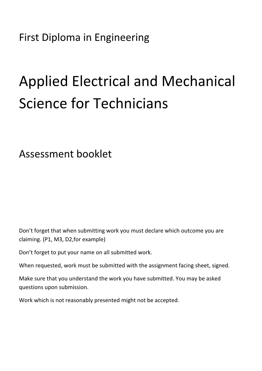 Applied Electrical and Mechanical Science for Technicians