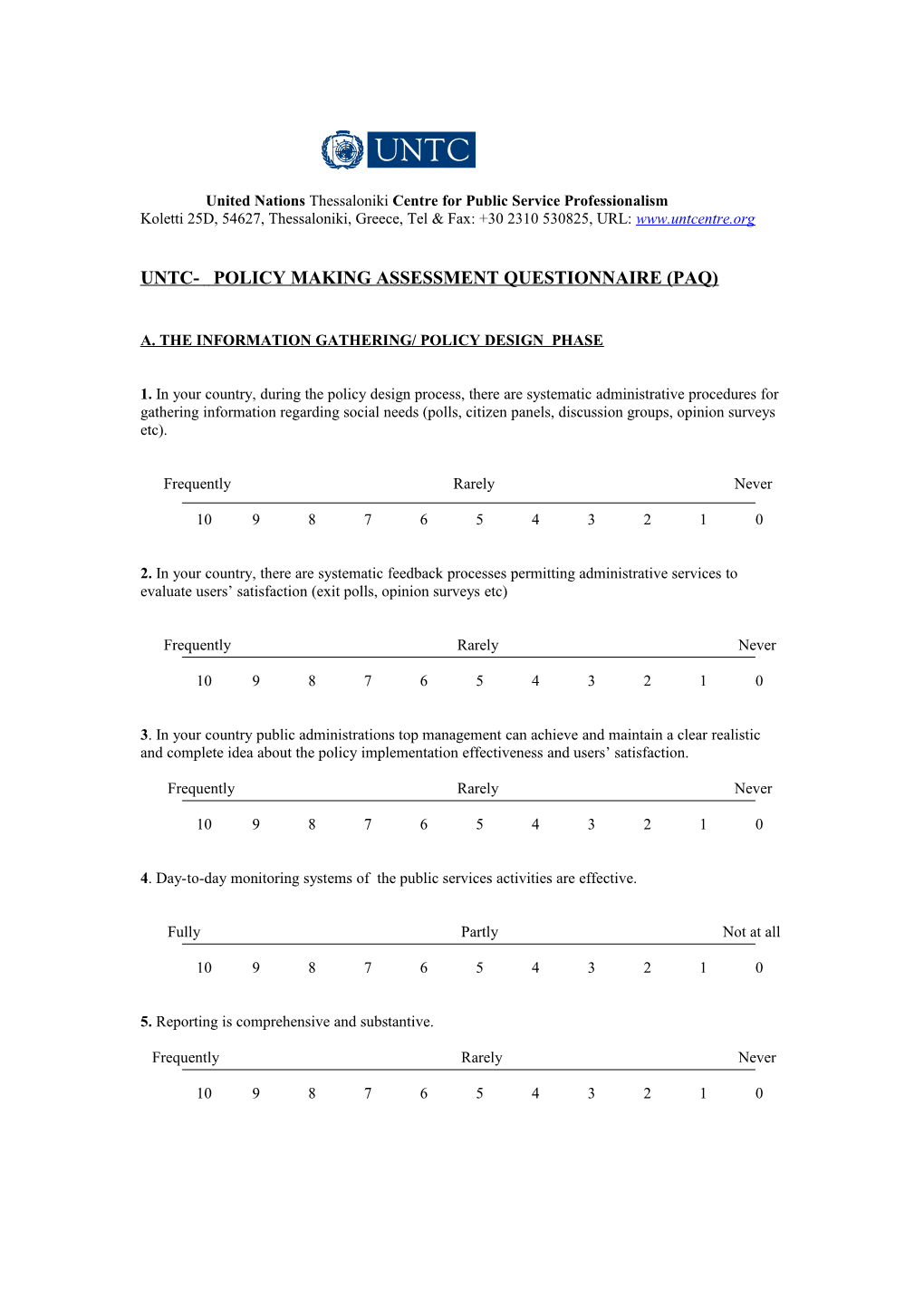 Policy Making Assessment Questionaire