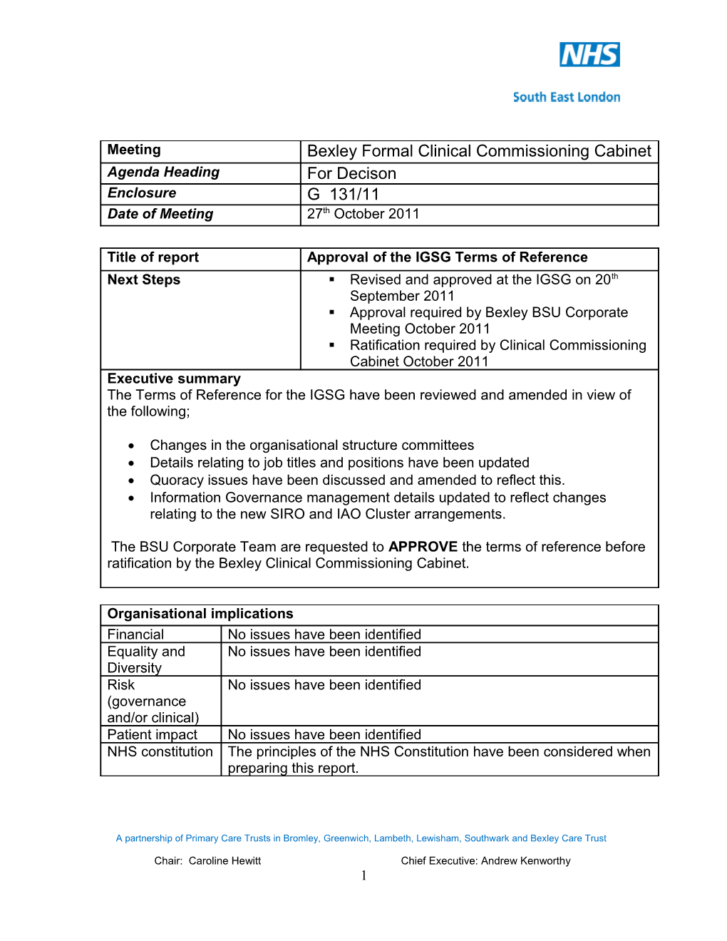 Information Governance Steering Group