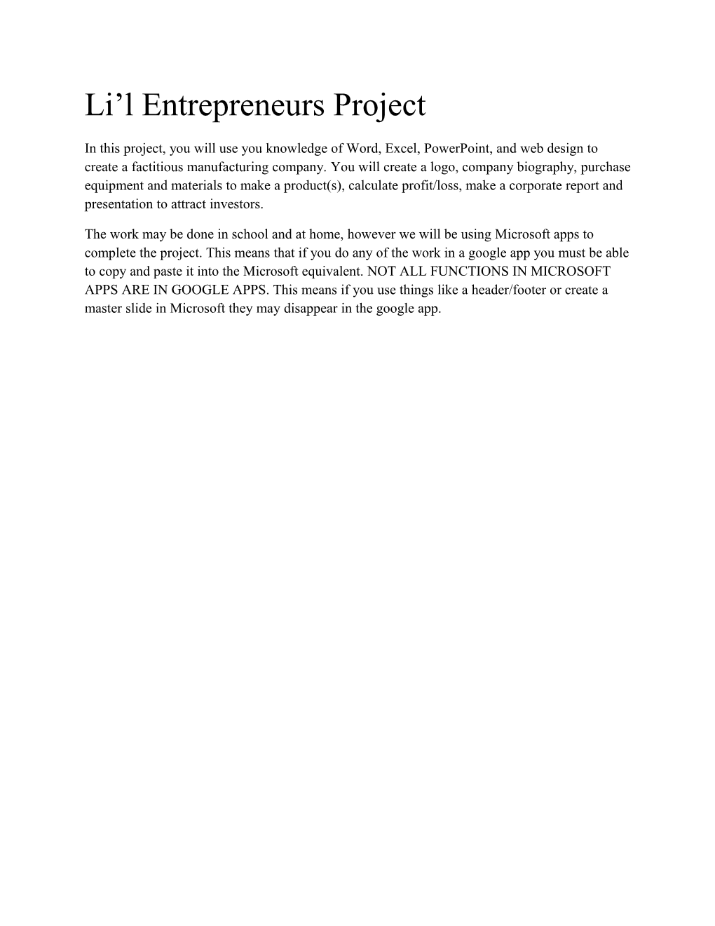 Li L Entrepreneurs Project