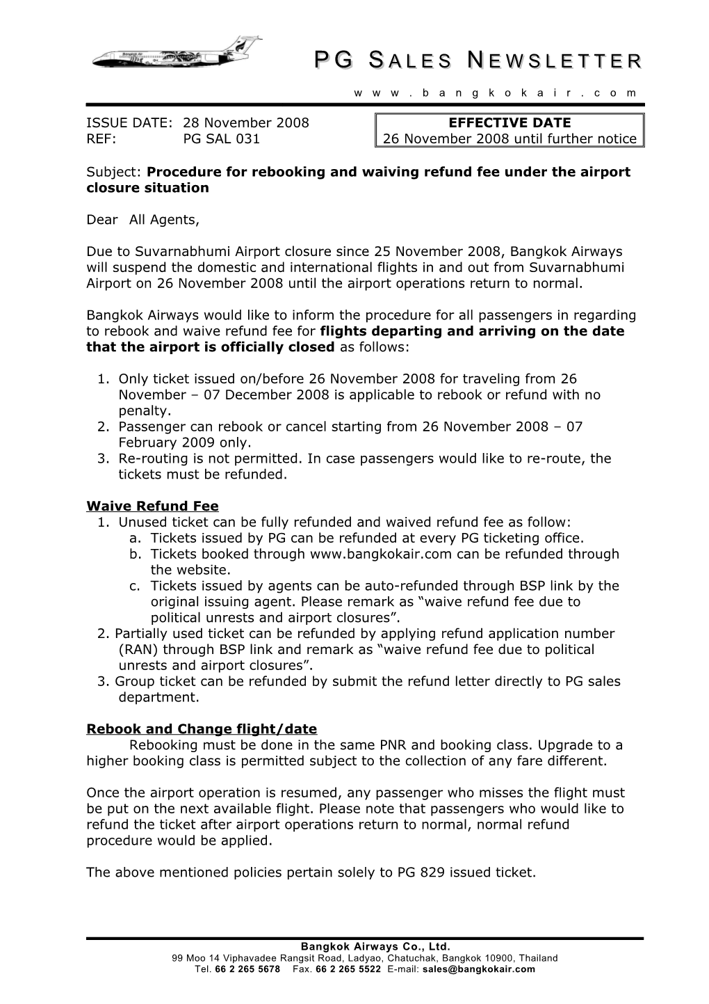 Subject: Procedure for Rebooking and Waiving Refund Fee Under the Airport Closure Situation