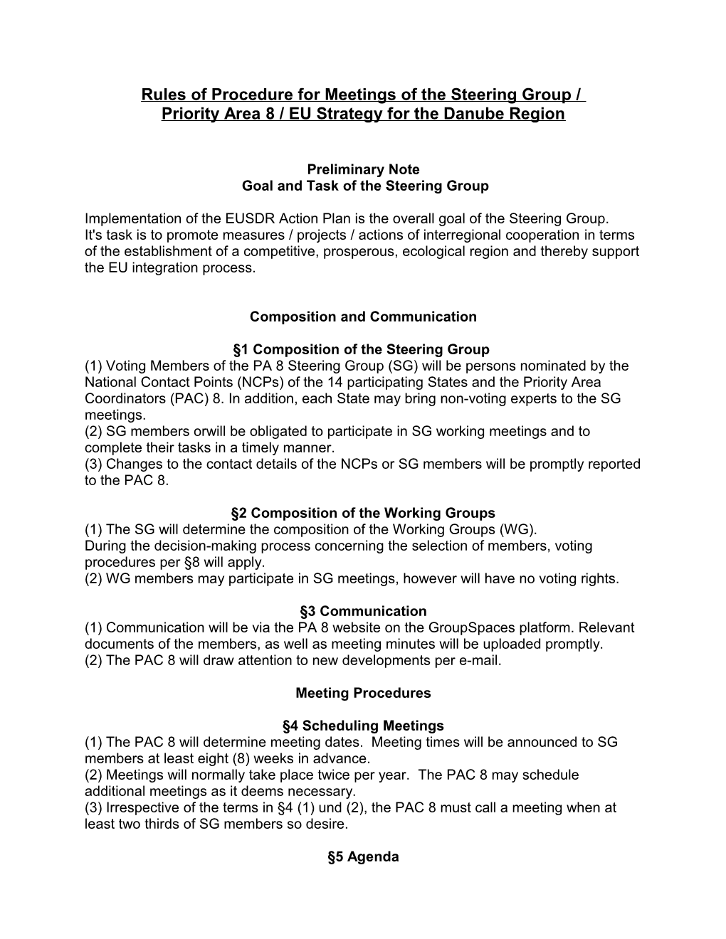 Rules of Procedure for Meetings of the Steering Group