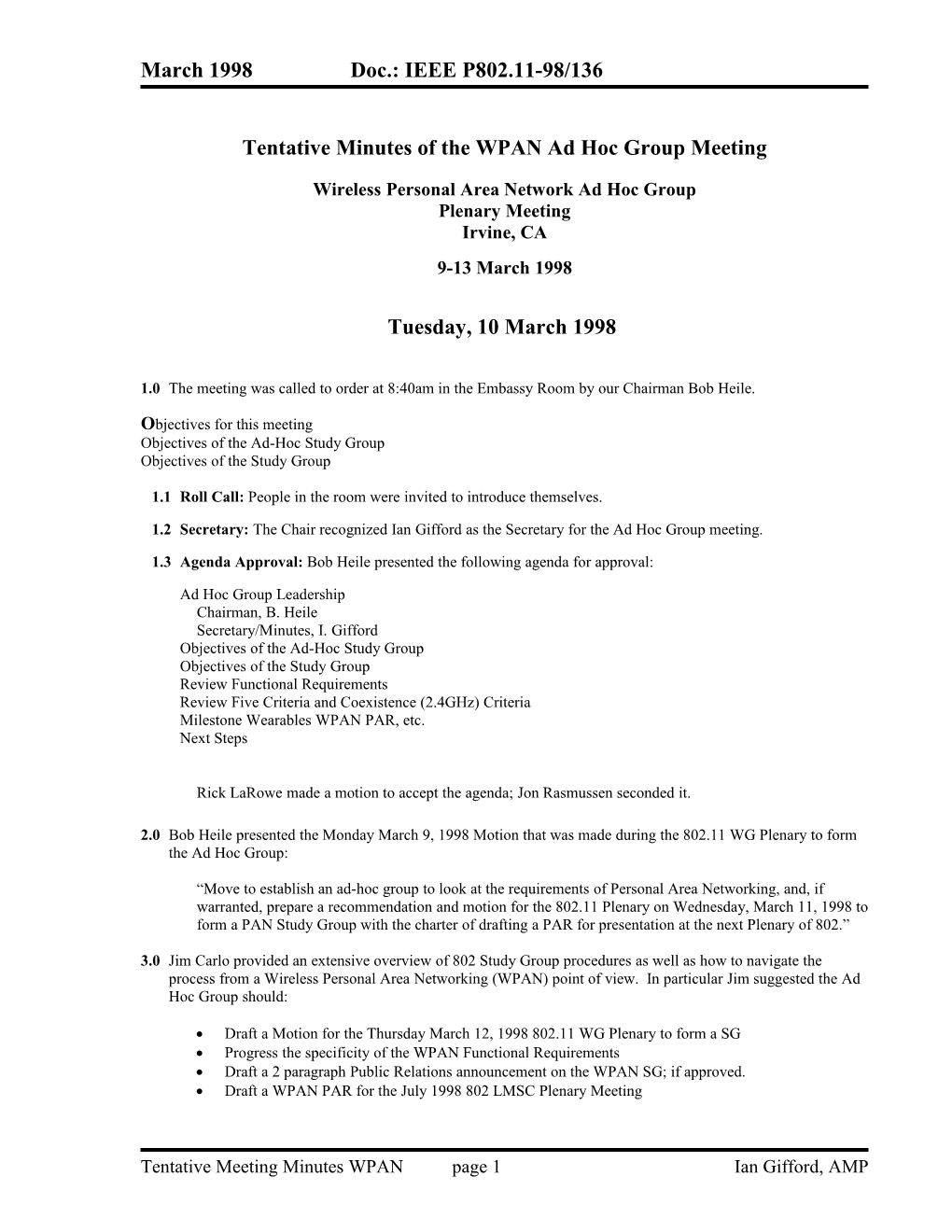 Meeting Notes 3-10-98 IEEE 802