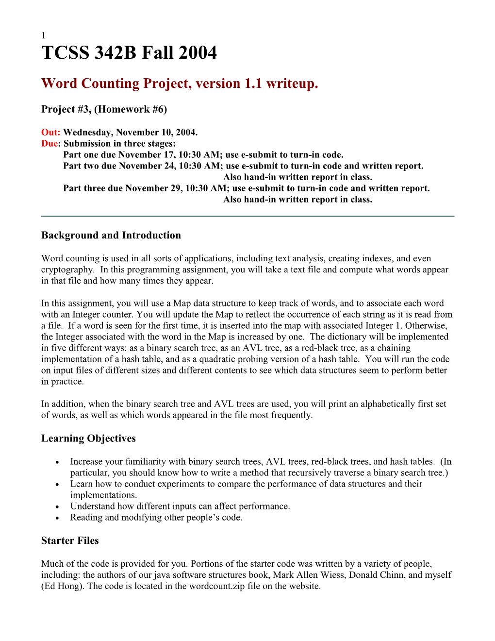 Word Counting Project, Version 1.1 Writeup
