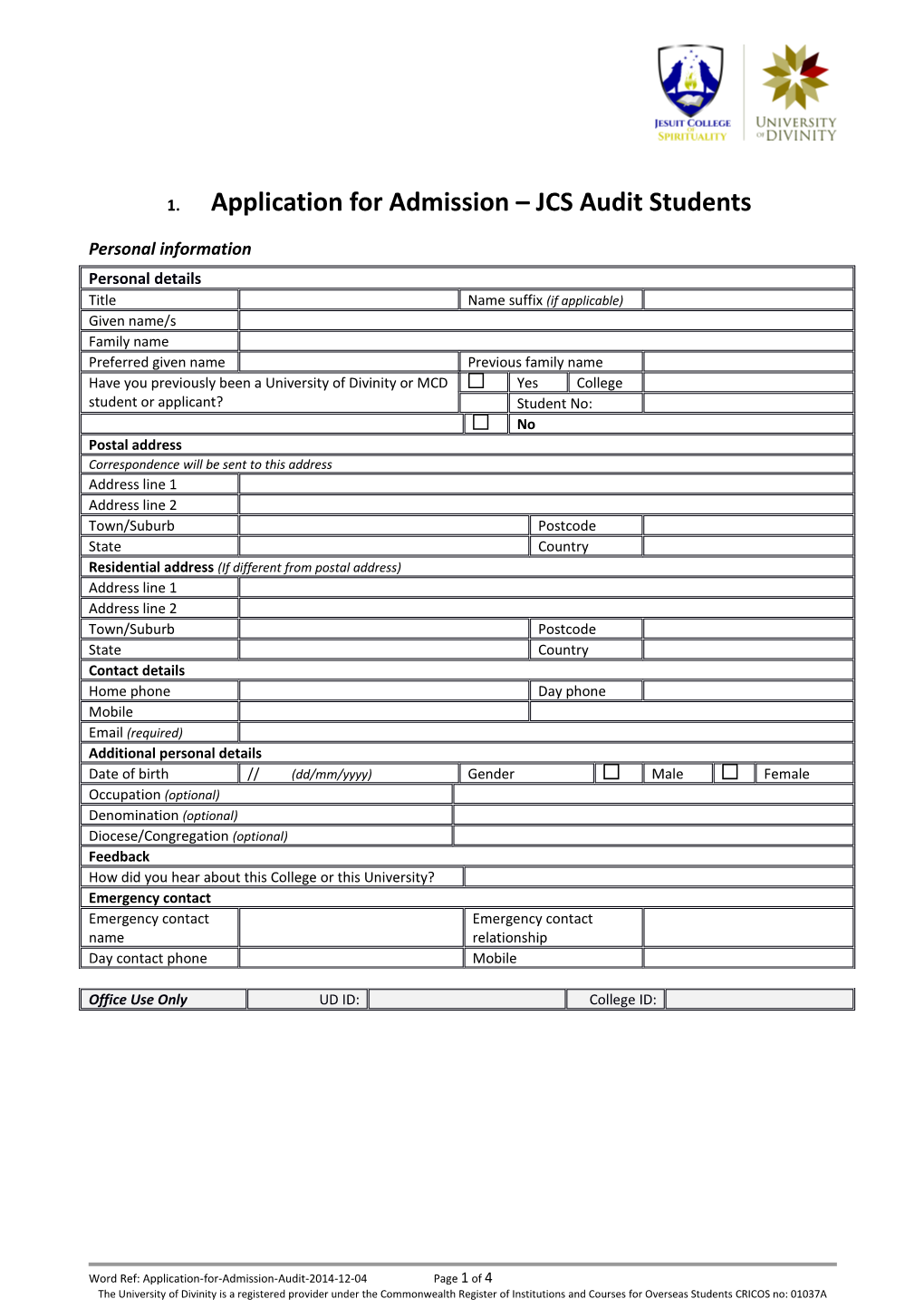 Application for Admission Jcsaudit Students