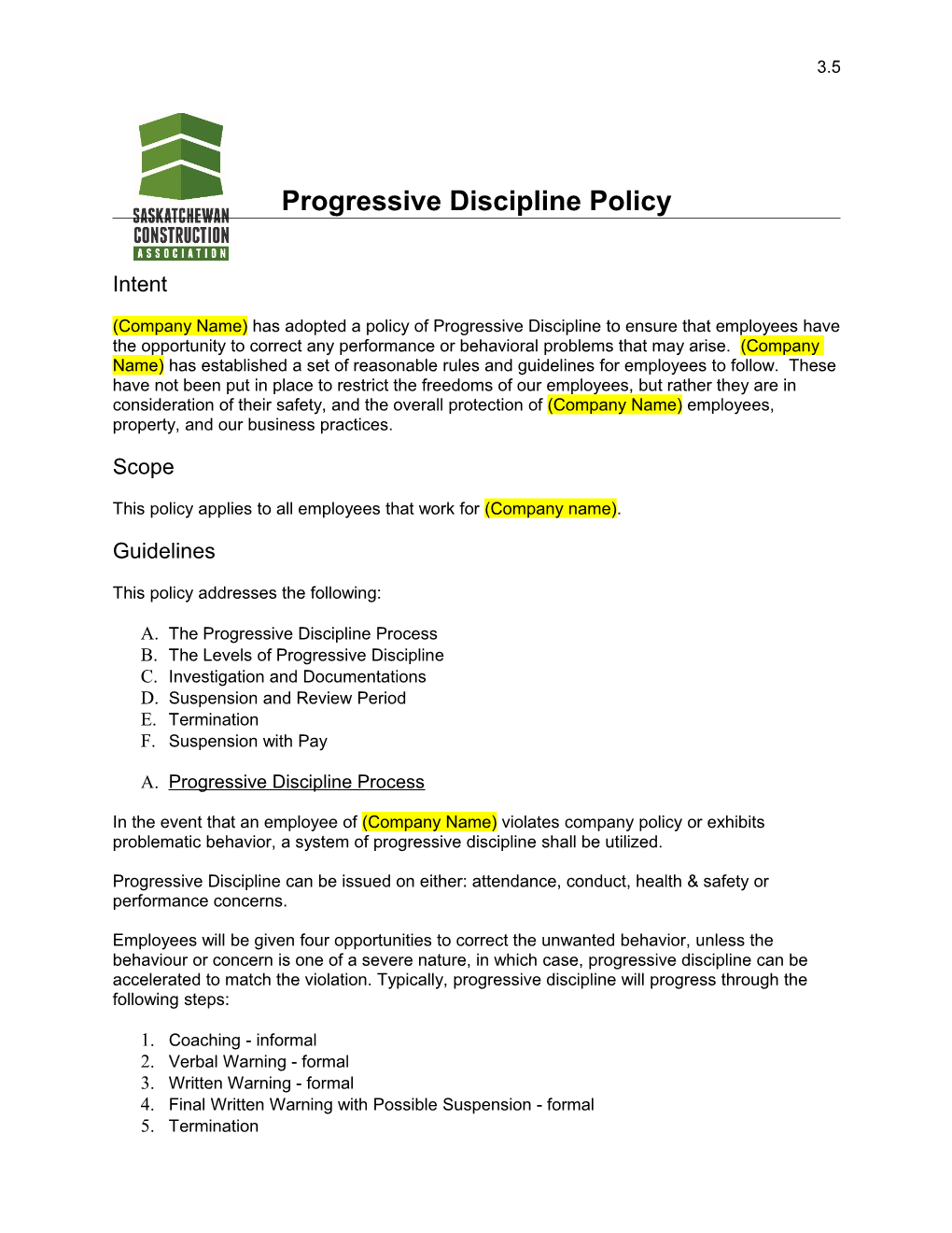 Progressive Discipline Policy