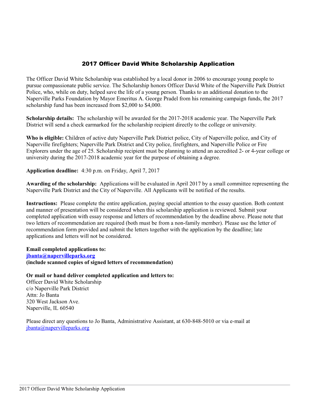 2017Officer David White Scholarship Application