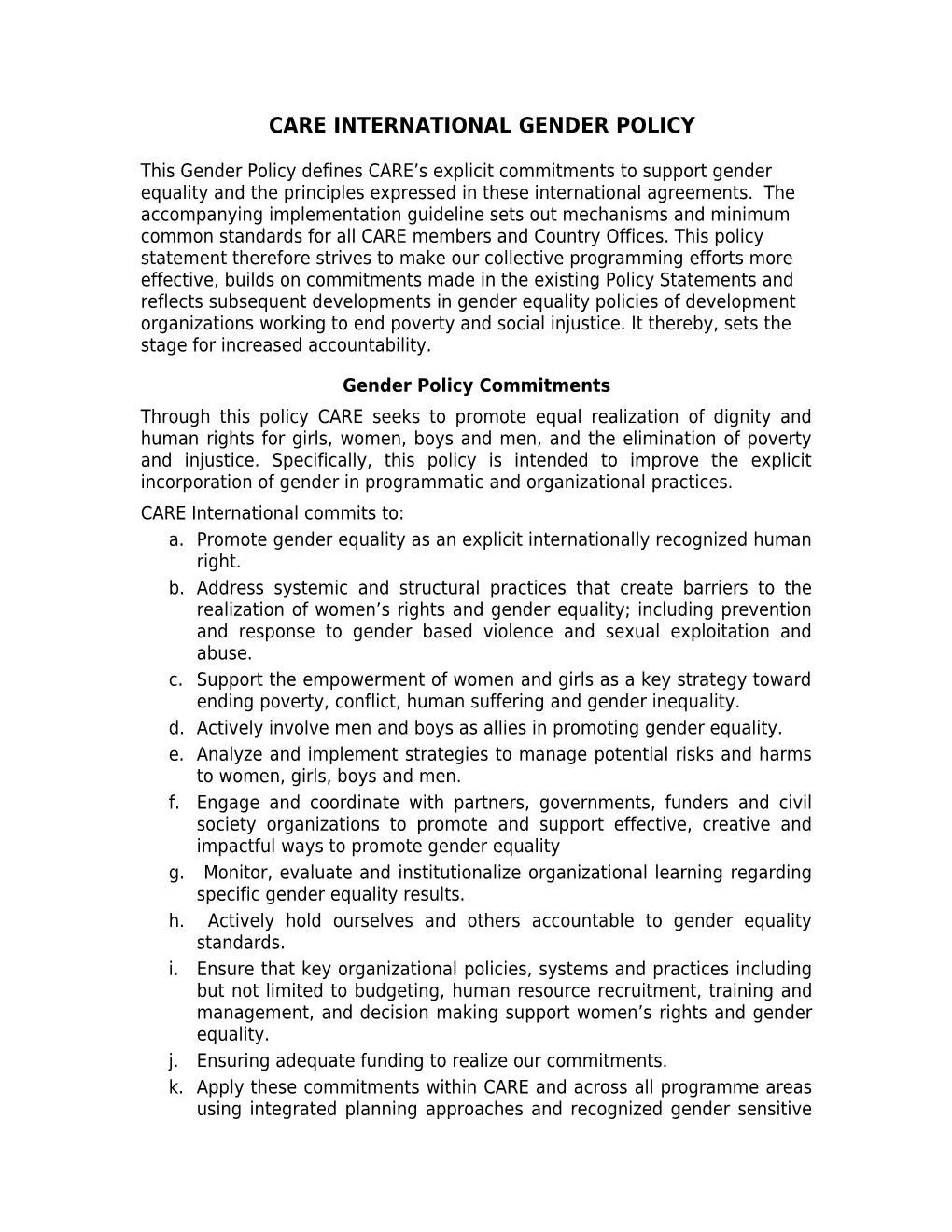 Draft Care International Gender Policy