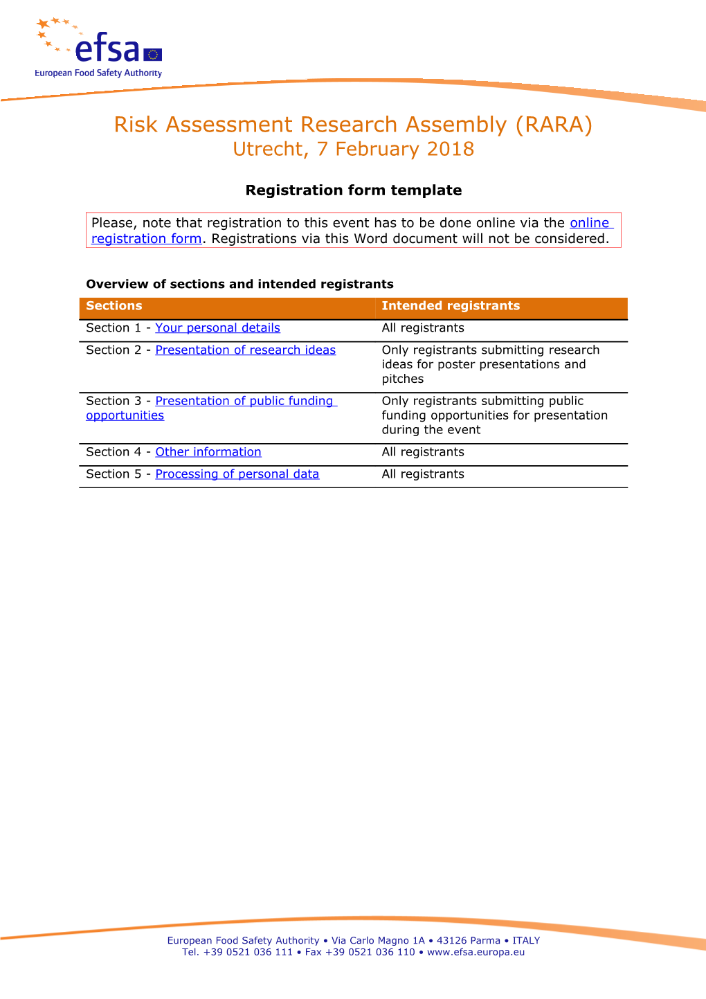 Overview of Sections and Intended Registrants