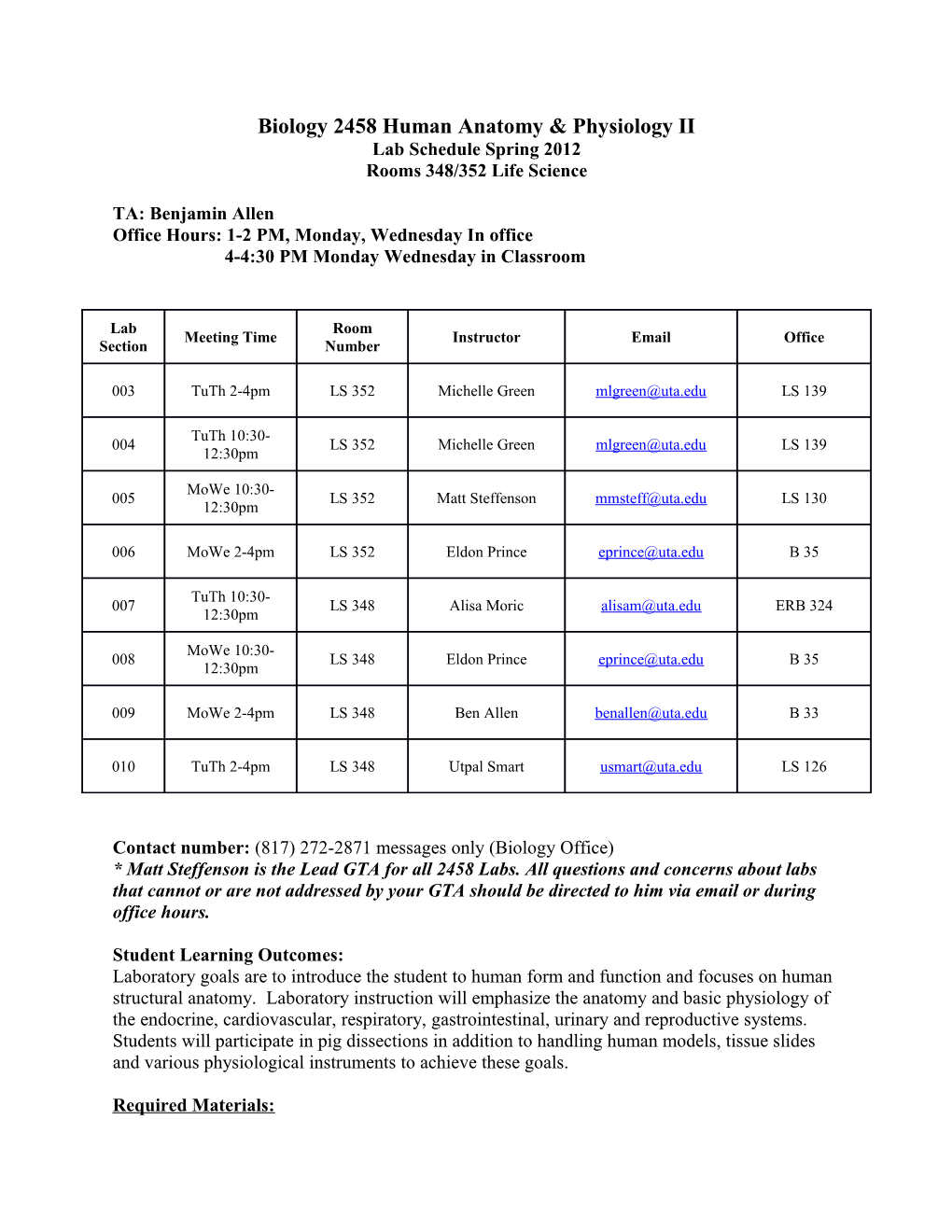 Biology 2458 Human Anatomy & Physiology II