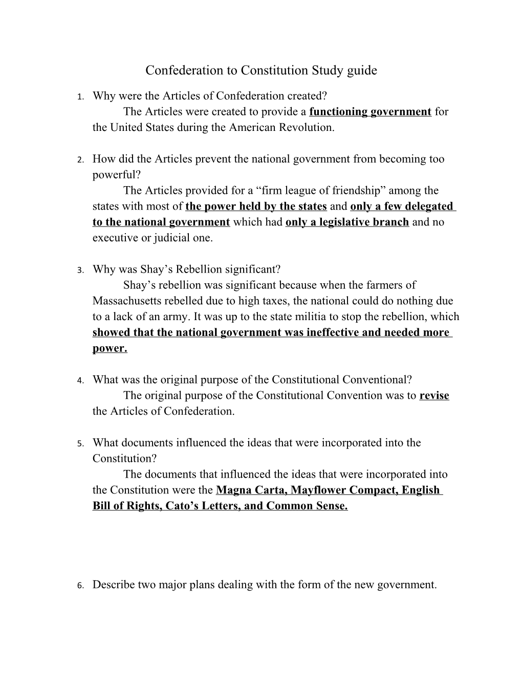 Confederation to Constitution Study Guide