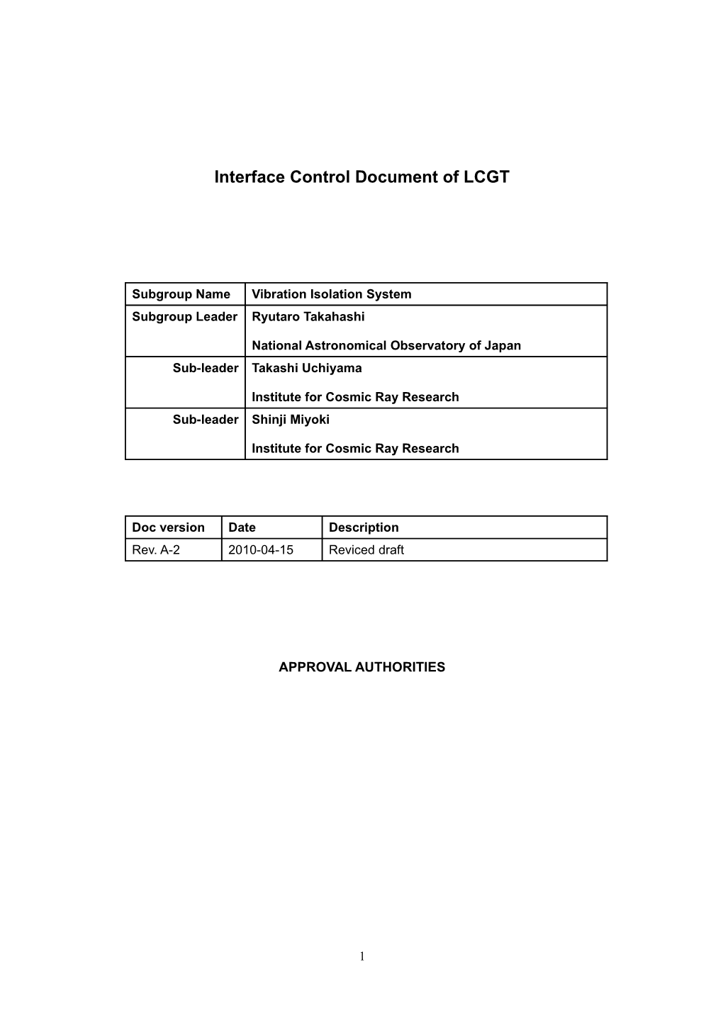 Interface Control Document of LCGT