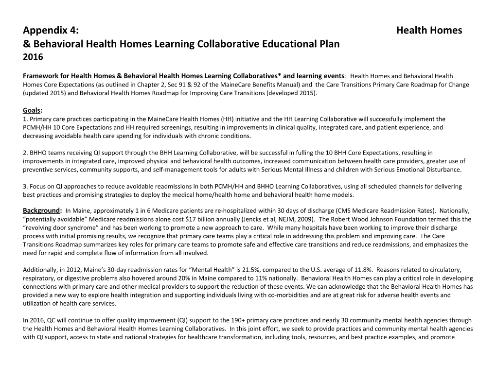 Appendix 4: Health Homes & Behavioral Health Homes Learning Collaborative Educational Plan