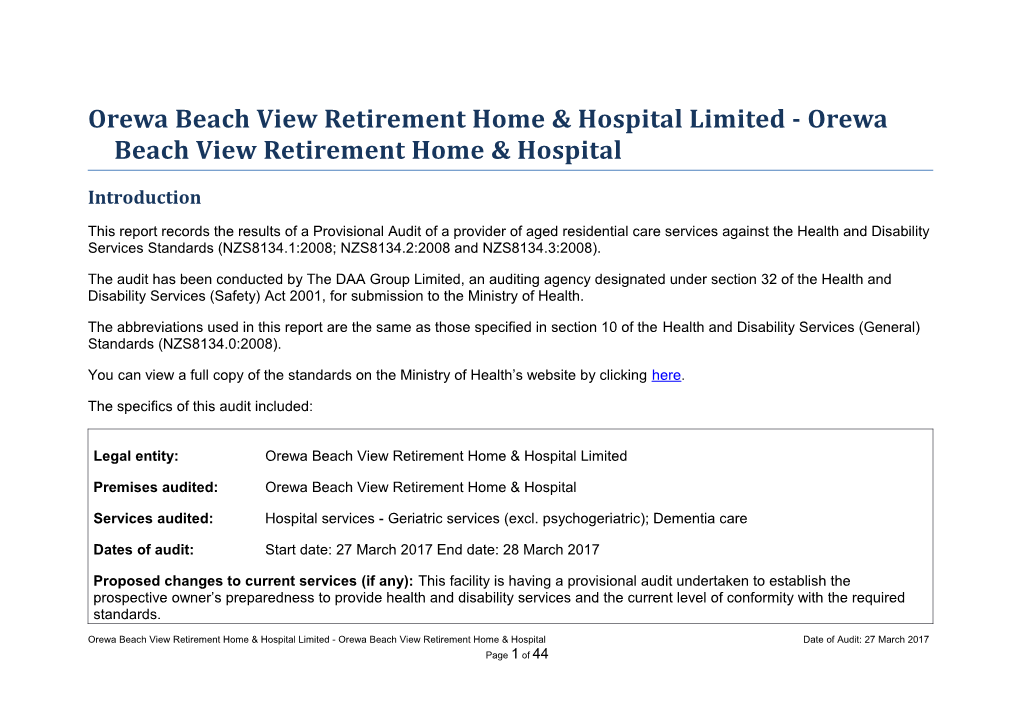 Orewa Beach View Retirement Home & Hospital Limited - Orewa Beach View Retirement Home