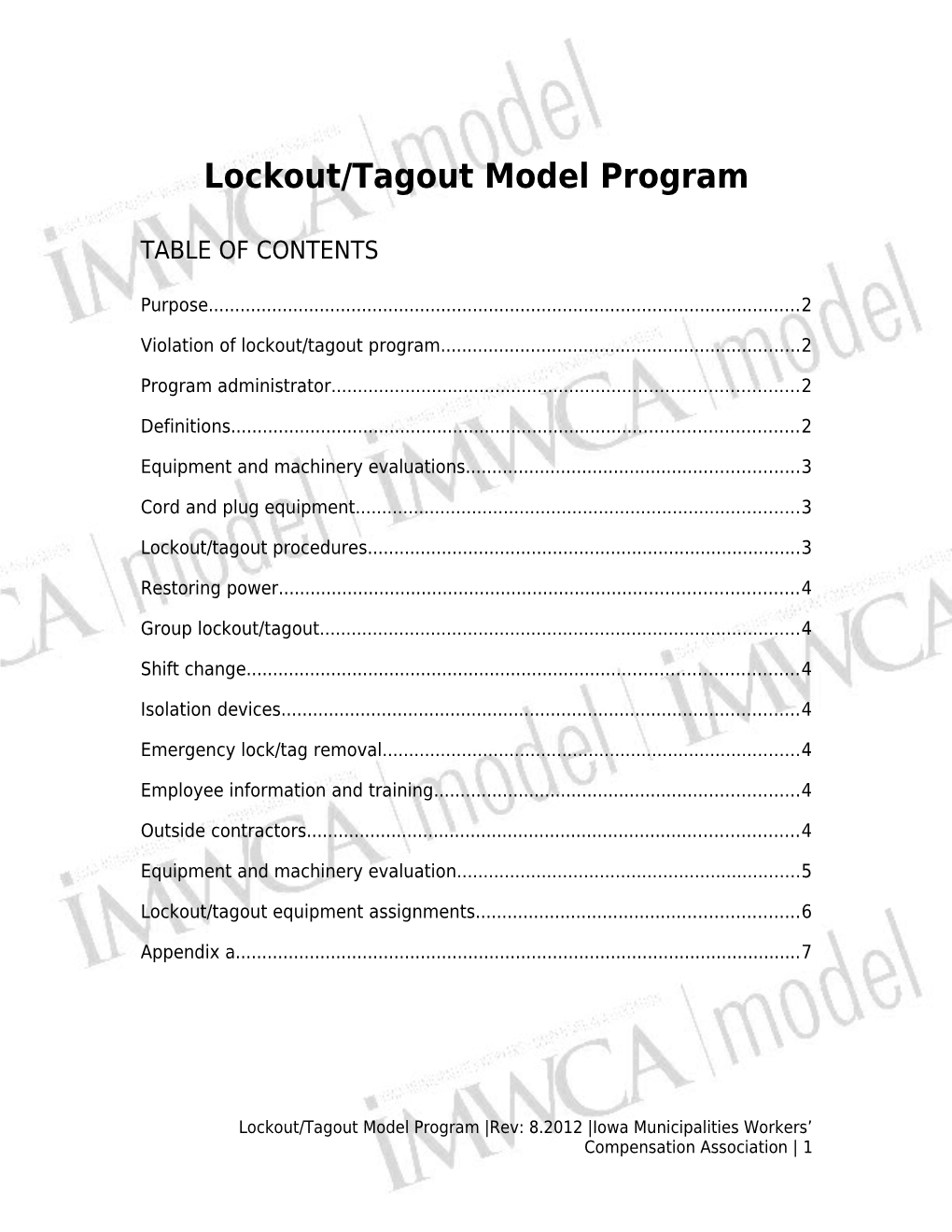 Lockout/Tagout Model Program