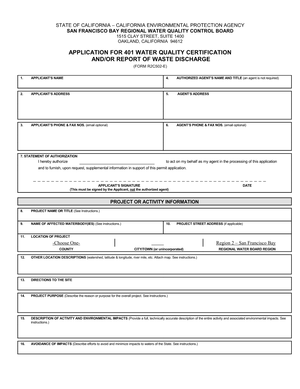 Application for 401 WQC & ROWD