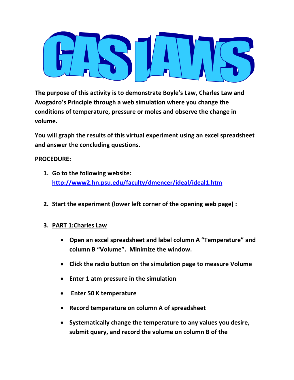 The Purpose of This Activity Is to Demonstrate Boyle S Law, Charles Law and Avogadro S