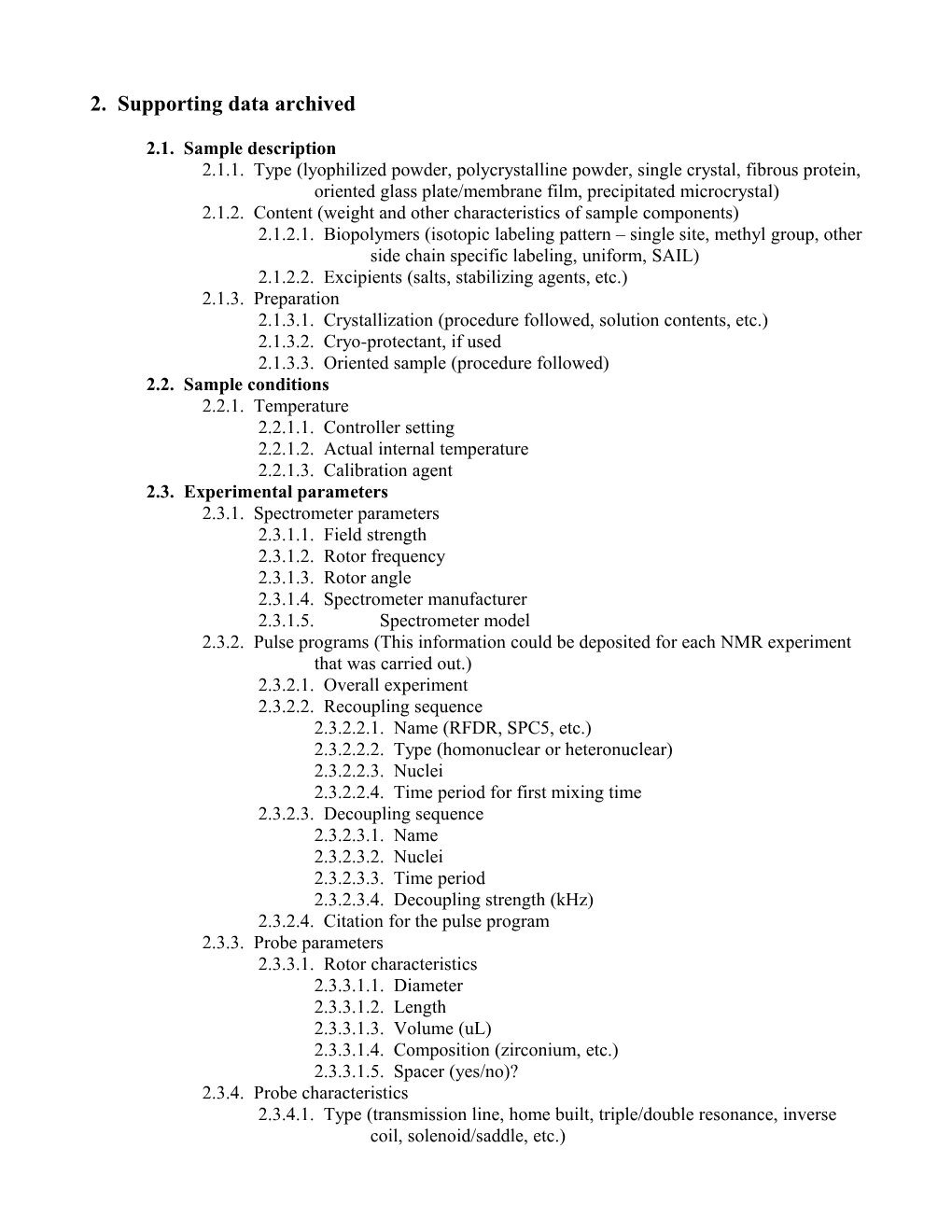 Solid-State NMR BMRB Deposition Content Draft Specification