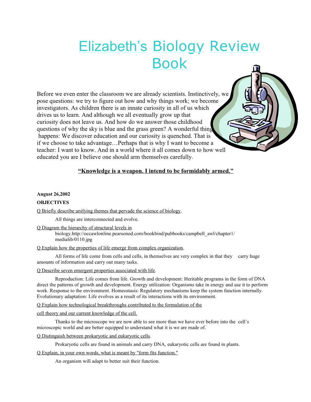 Elizabeth S Biology Review Book