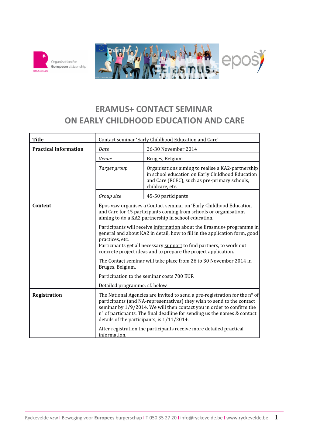 Eramus+ Contact Seminar on Early Childhood Education and Care