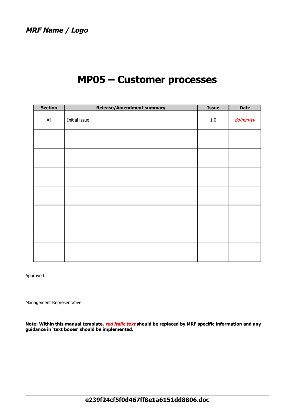 MP05 Customer Processes