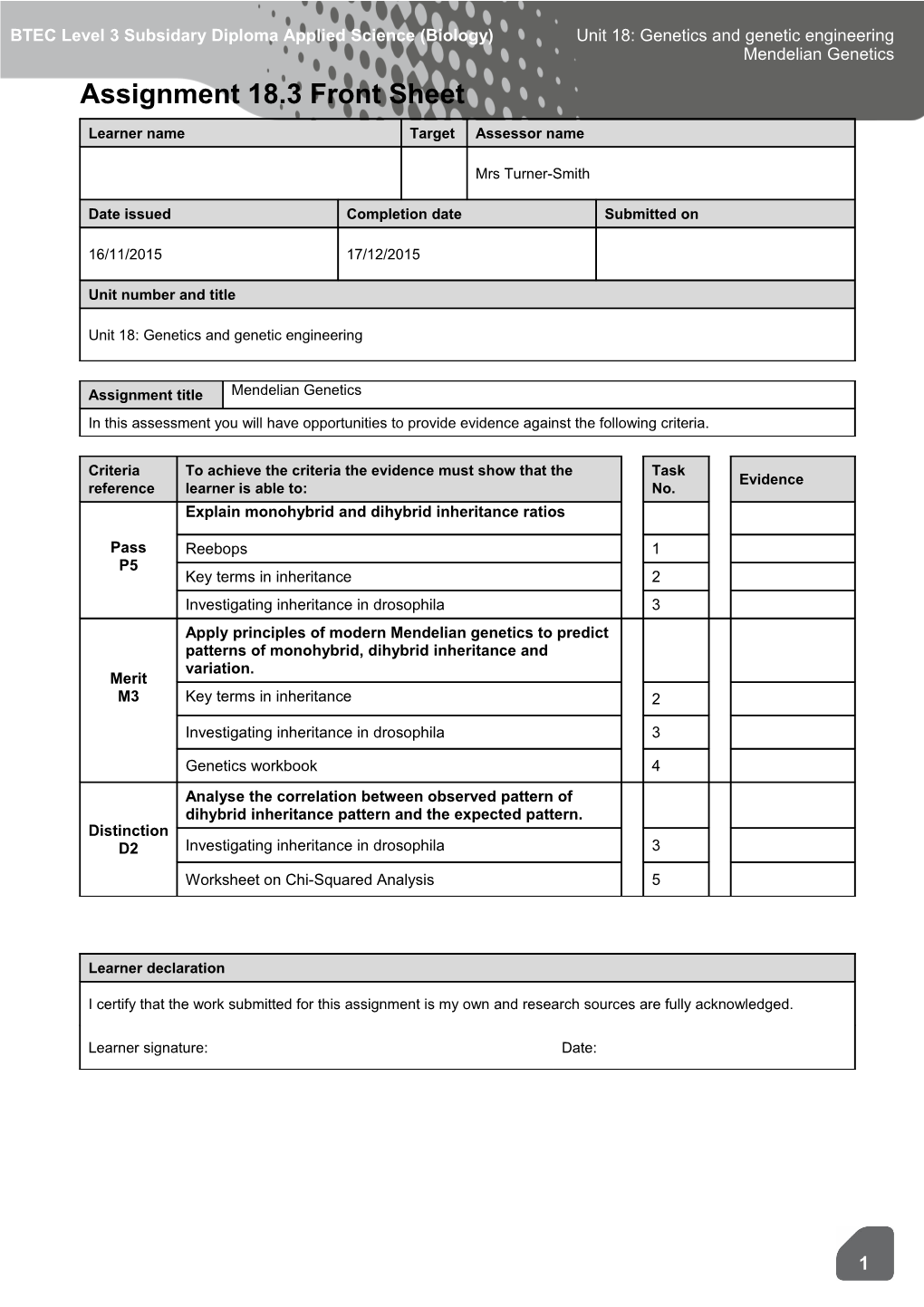 Assignment 18.3 Front Sheet