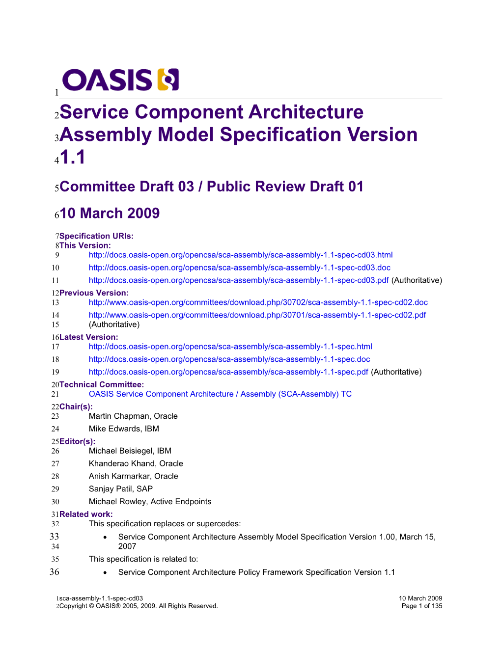 Service Component Architecture Assembly Model Specification Version 1.1