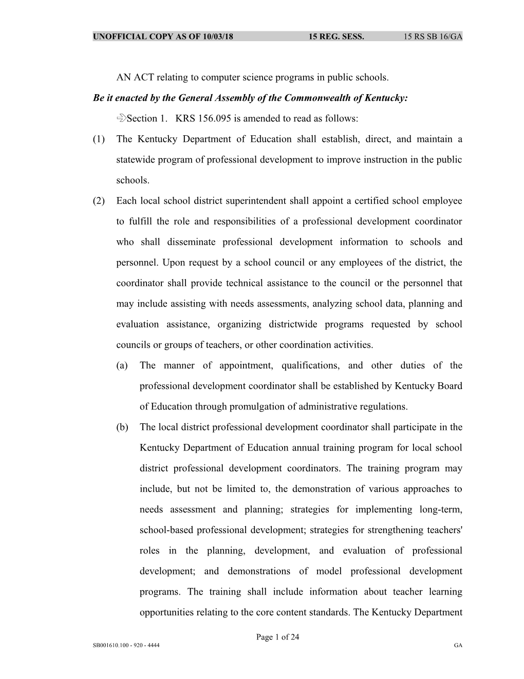 AN ACT Relating to Computer Science Programs in Public Schools